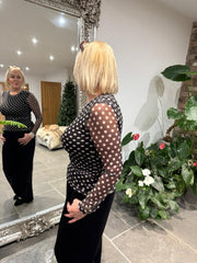 Black Polka Dot Mesh Top Sofia