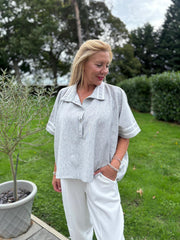 Grey Stripe Detail Button Top Leona