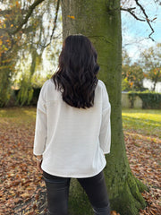 Winter White Metallic Heart Ribbed Sweatshirt Brooke