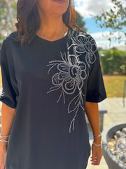 Black Beaded Floral Tee Faith
