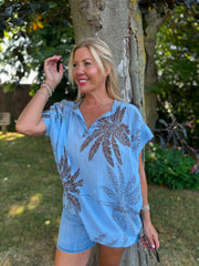Denim Palm Leaf Top Millie
