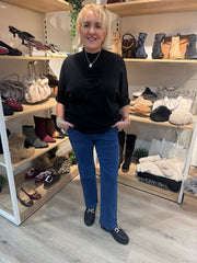 Denim Pull on Straight Leg Drawstring Jeans