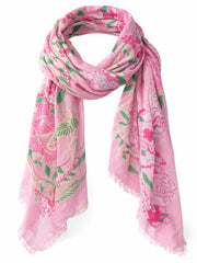 Lipstick Summer Floral Raw Edge Scarf