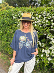 Navy Floral Bicycle Top Fern