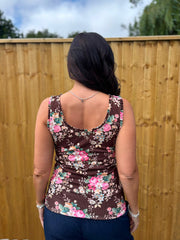 Chocolate Vintage Floral Ruffle Vest Yasmin