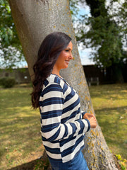 Navy V Neck Striped Sweat Top Demi
