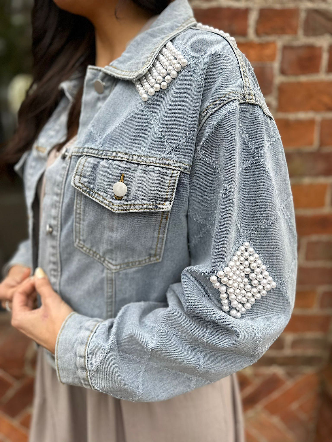 Pearl Detail Denim Jacket Lucie Tillett s