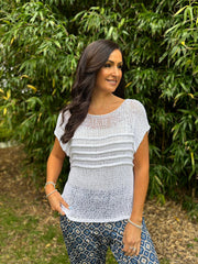 White Textured Stripe Open Knit Dove