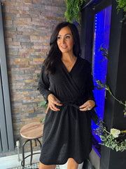 Black Diamante Sparkle Belted Dress Ruth