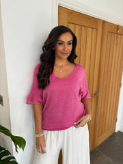 Lipstick V Neck Shimmer Knit Cassie