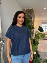 Denim Embellished Top Jocelyn