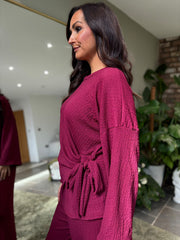 Wine Textured Trousers Set Liora
