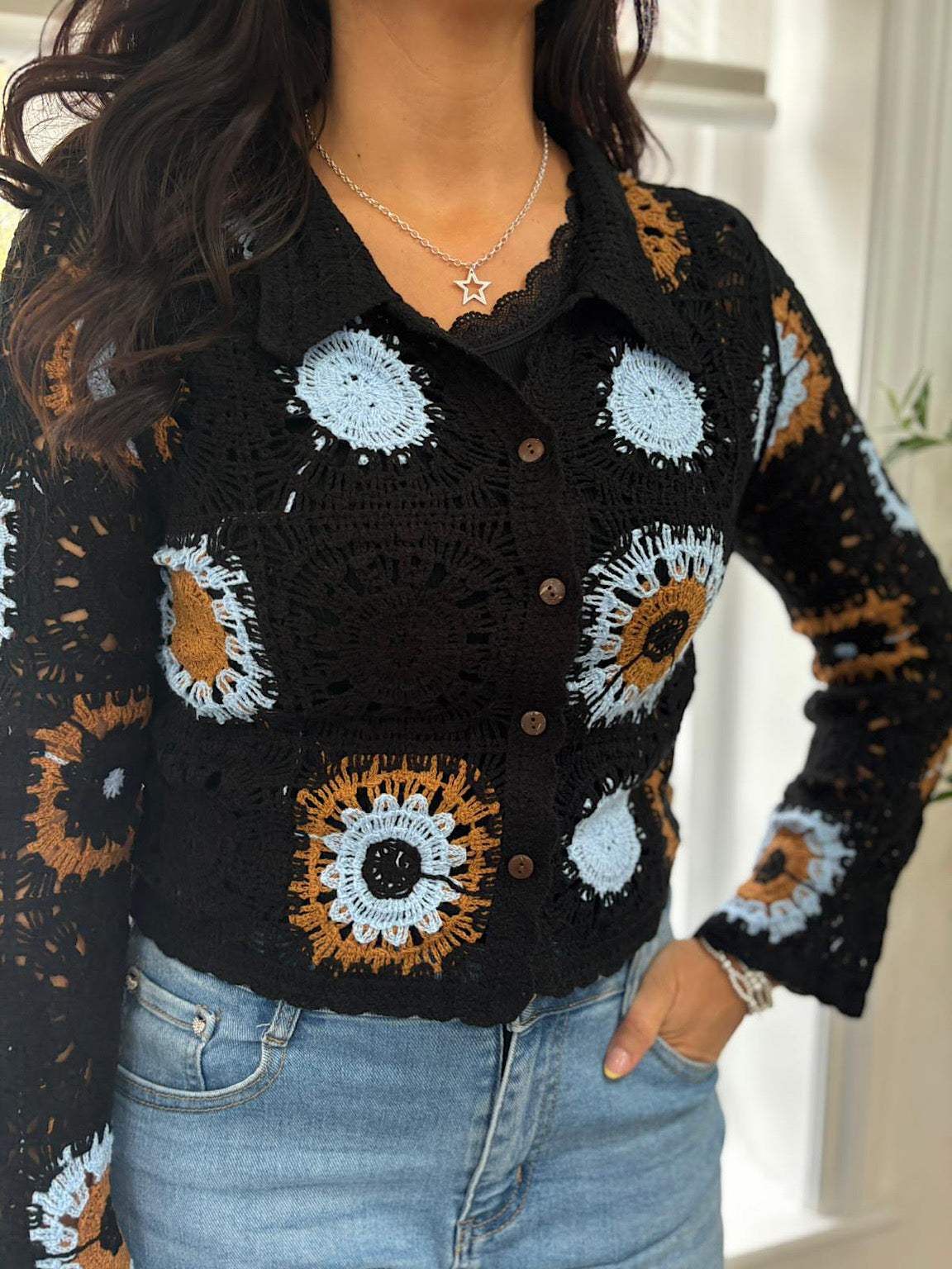 Black Crochet Patchwork Cardi Silvia – Tillett's
