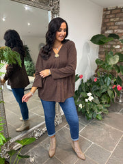 Chocolate V Neck Brooch Top Harper