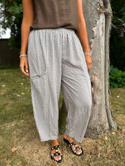 Mocha Gingham Barrel Leg Trousers