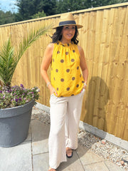Mustard Polka Dot Sleeveless Top Tiana