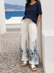 White Floral Butterfly Trousers Reeva