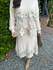 Stone Floral Applique Knit Dina