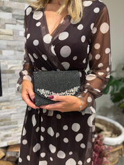 Chocolate Polka Dot Belted Mesh Dress Alana