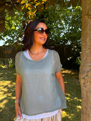 Khaki Layered Net Top Elise