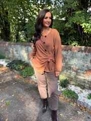 Tan Buttoned Tie Top Kacey