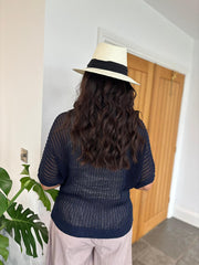 Navy Short Sleeve Loose Knit Kirsty