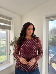 Wine Polka Dot Mesh Top Sofia
