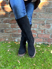 Black Faux Suede Knee High Boots