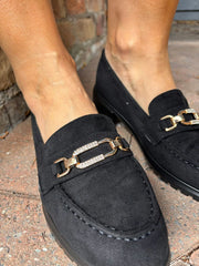 Black Faux Suede Chain Loafer