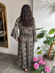 Black Geometric Tie Front Trouser Set Peyton