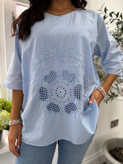 Blue Net Floral Sequin Top Isobel