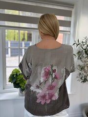 Mocha Brushed Floral Print Top Alexis