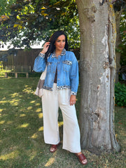 Leopard Trim Denim Jacket Mandy