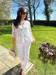 Grey Geometric Swirl Print Top Zoe