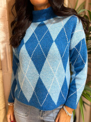 Blue Argyle Pattern Knit Jumper Meredith