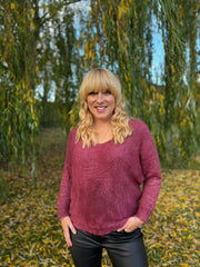 Wine Shimmer V Neck Knit Seren