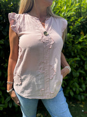 Pink Floral Frill Sleeve Top Chrissy