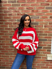 Red Drop Shoulder Striped Knit Mabel