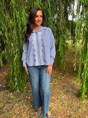 Navy Lace Detail Striped Shirt Rosie