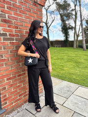 Black Ribbed Drape Tie Co-ord Daniella