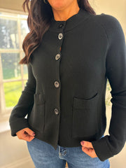 Black Crew Neck Pocket Cardi Janet
