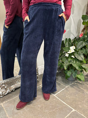 Navy Chenille Textured Trousers Mia