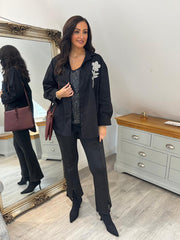 Black Diamante Flower Shirt Kristie