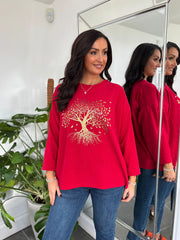 Red Tree of Life Ribbed Sweatshirt Brooke