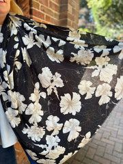 Black Floral Raw Edge Scarf