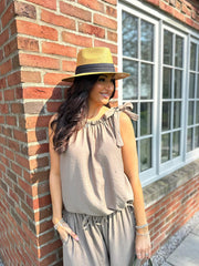 Mocha Sleeveless Tie Detail Co-Ord Ashley