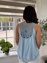 Blue Crochet Detail Vest Moira