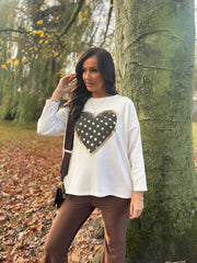 Winter White Metallic Heart Ribbed Sweatshirt Brooke