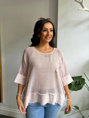 Pink Distressed Trim Net Top Shirley