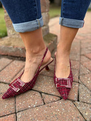 Wine Textured Kitten Heel Shoes